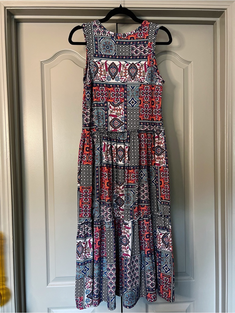 Emma & Michele Patchwork Boho Midi Dress | Sleeveless Tiered | Size Small - Picture 4 of 6